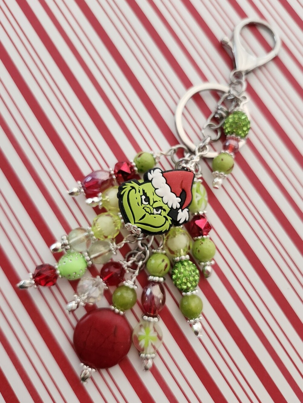 Grinch Purse Charm w/ Removable Dangle Jade Handcrafted